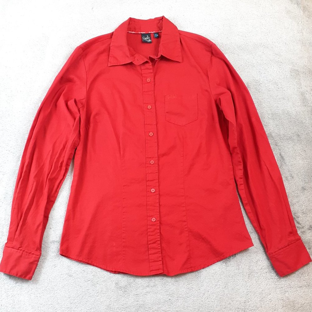 Cruel Girl Red Cotton Long Sleeve Button Down Top